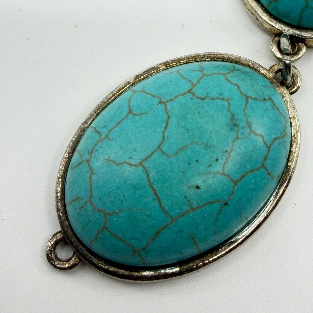 Hildie & Jo Turquoise Blue Wagnerite Oval Bead Links Silver Tone Jewelry Making